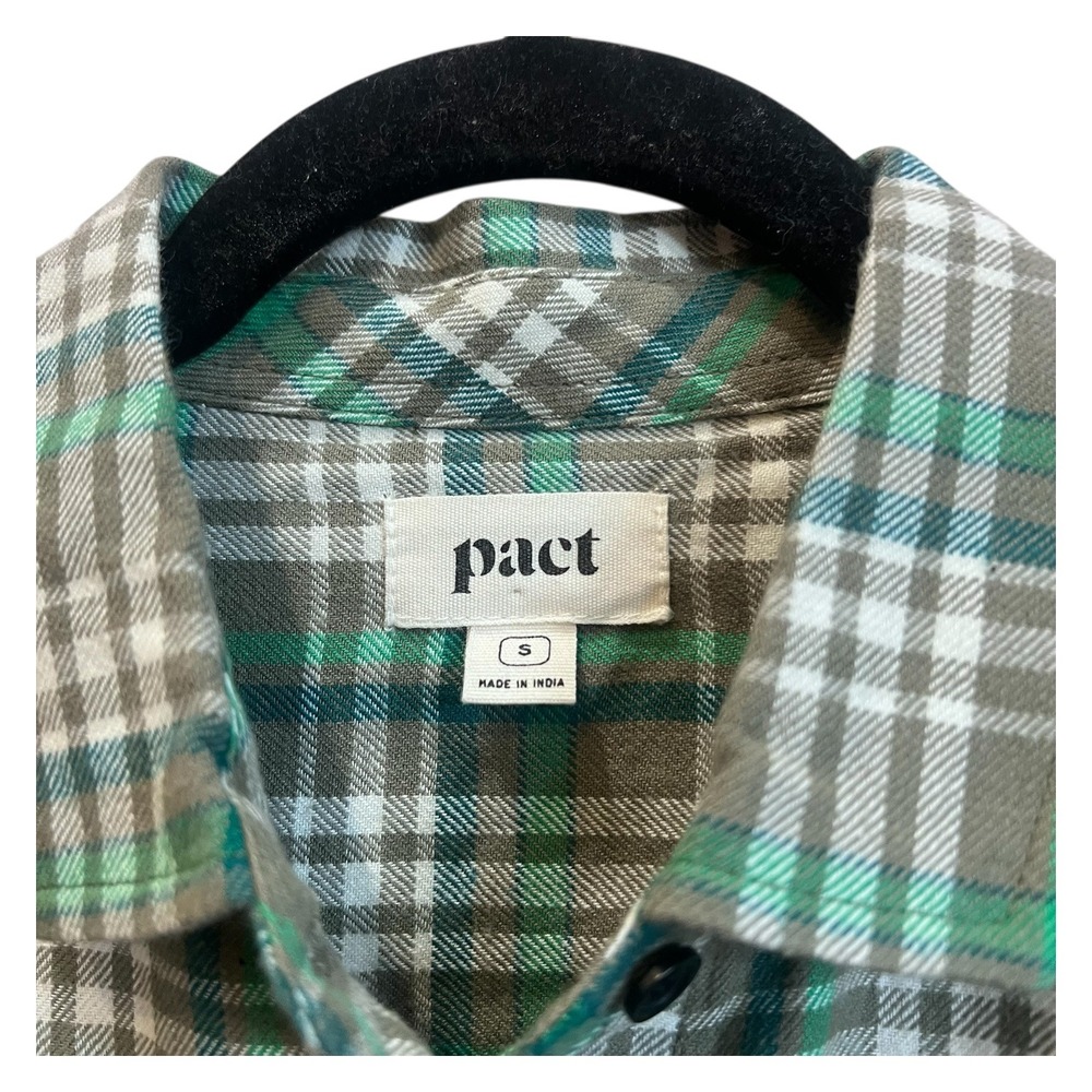 Pact‎ Cotton Green Flannel Button Down Shirt Preppy Cabin Size Small - Picture 2 of 4